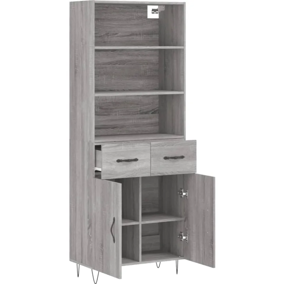 vidaXL Hoge kast 69,5x34x180 cm bewerkt hout grijs sonoma eikenkleurig