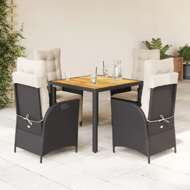 vidaXL 5-delige Tuinset met kussens poly rattan zwart, foto 2