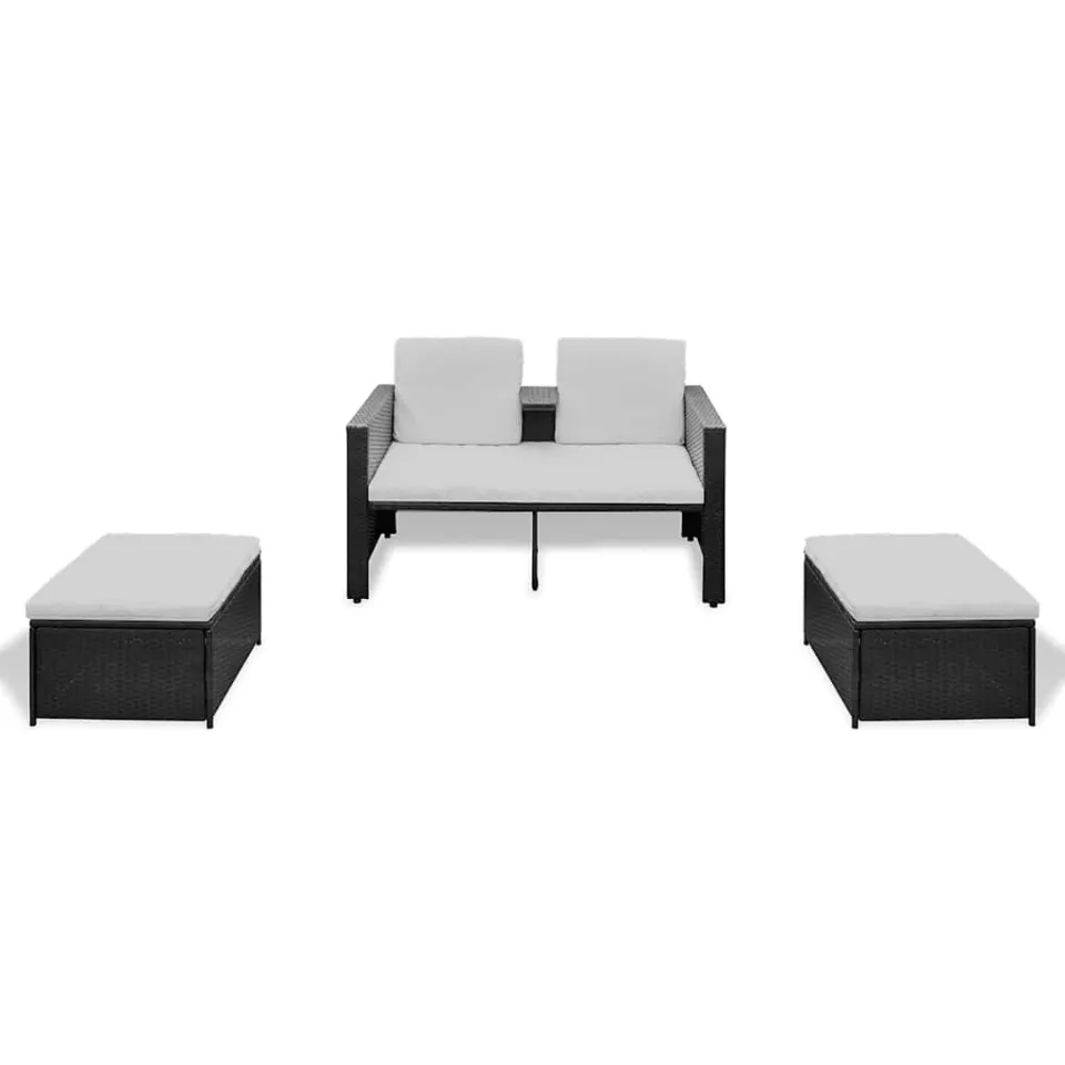 vidaXL 4-delige Loungeset met kussens poly rattan zwart