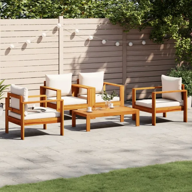 vidaXL 5-delige Loungeset met kussens massief acaciahout Crème