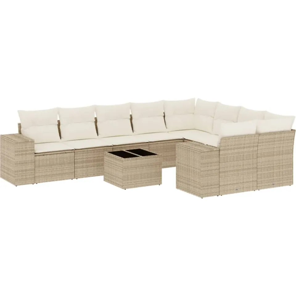 vidaXL 10-delige Loungeset met kussens poly rattan beige, foto 3