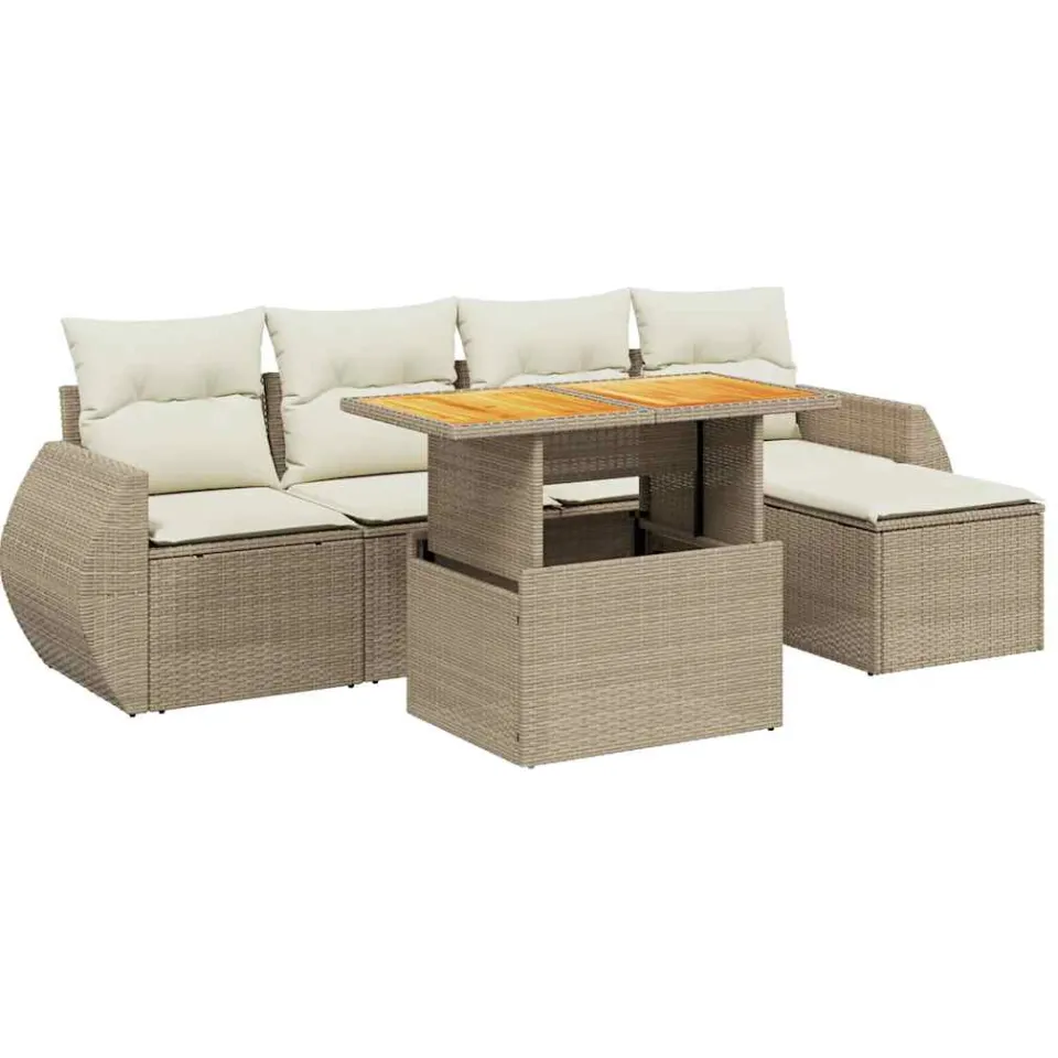 vidaXL 6-delige Loungeset met kussens poly rattan beige, foto 3