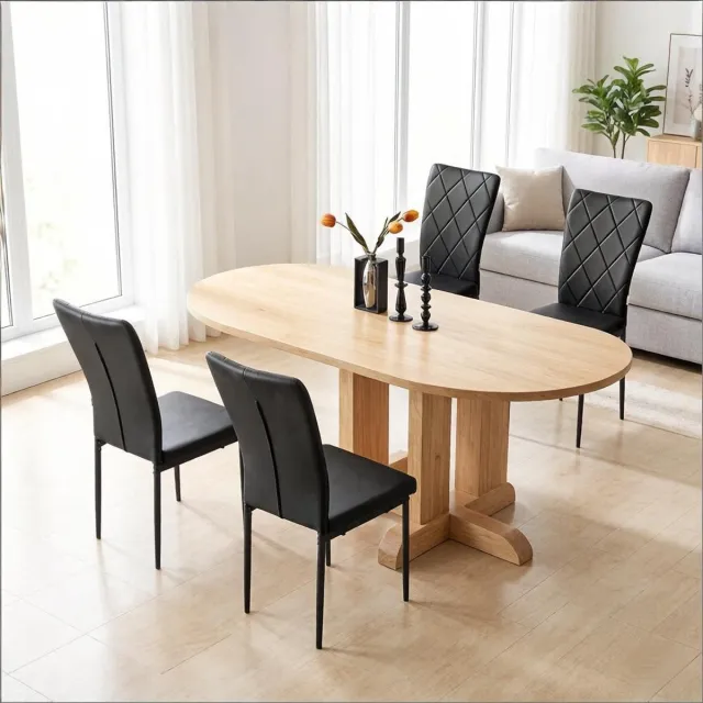 Wishdor Eetkamerstoelen - Set Van 4 - Ergonomische Rugleuning - Beklede Zitting - Metalen Frame - Zwart - Kunstleer