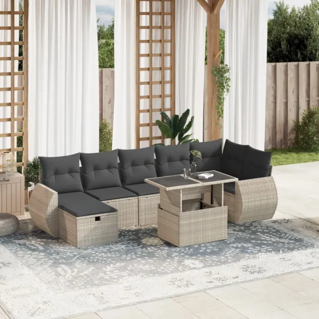 vidaXL 8-delige Loungeset met kussens poly rattan lichtgrijs grijs, foto 2