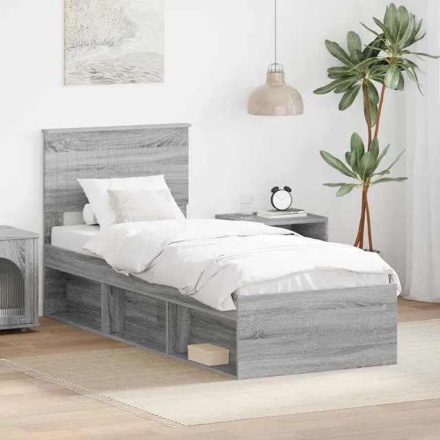 vidaXL Bedframe Grijs Sonoma 75 x 190 cm Massief grenenhout