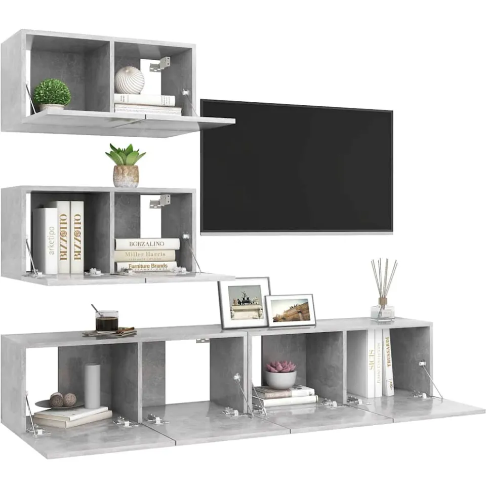 vidaXL 4-delige Tv-meubelset bewerkt hout betongrijs