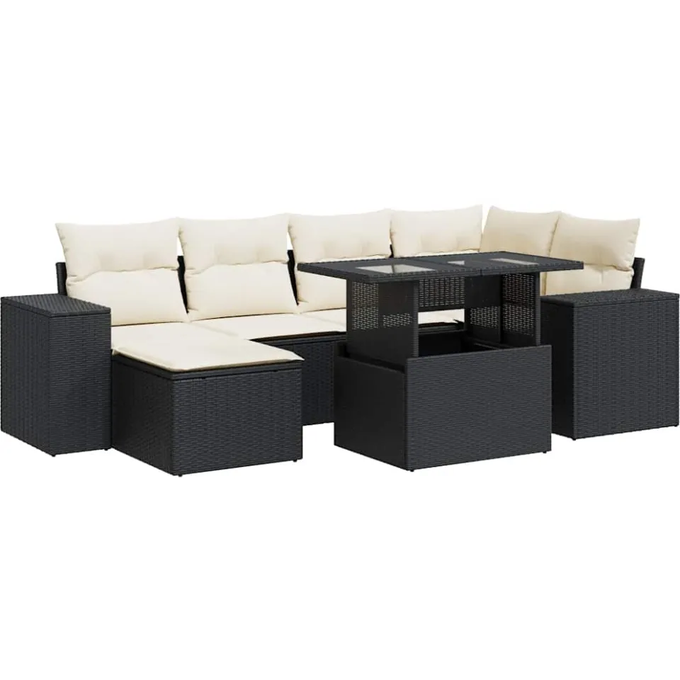 vidaXL 7-delige Loungeset met kussens poly rattan zwart, foto 3