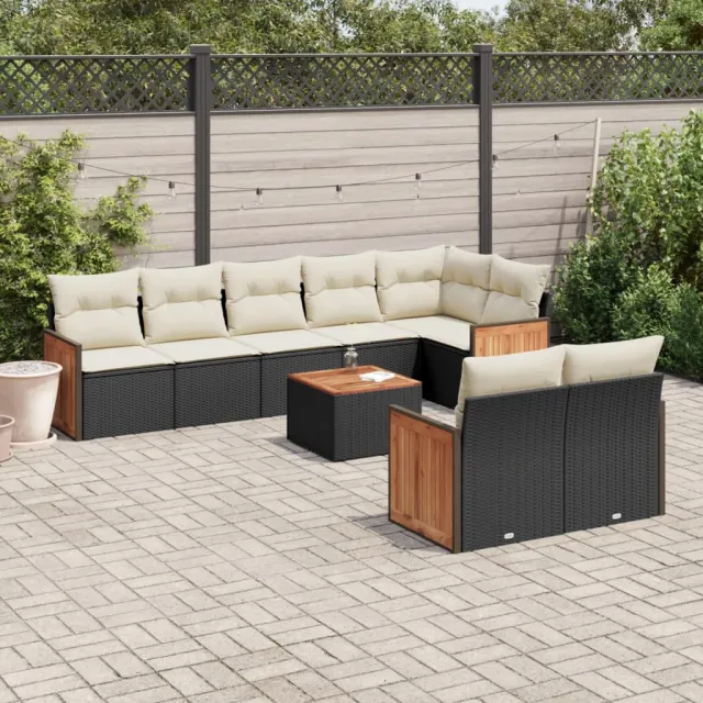 vidaXL 9-delige Loungeset met kussens poly rattan zwart, foto 2
