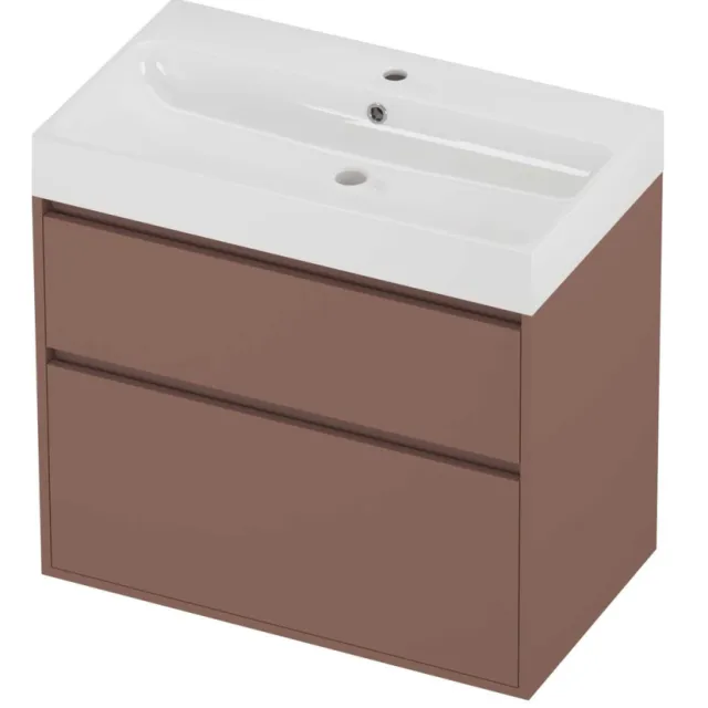 Proline Podium Badmeubelset Polystone Loft 1 Kraangat Greeploos 80x46x75 cm Glans Wit Beauty Blush Rosé Goud