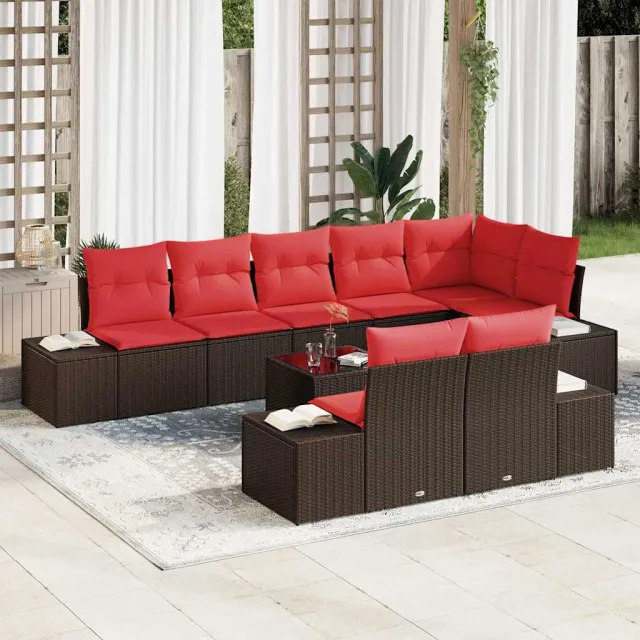 vidaXL Tuinbankenset met opslag Bruin en Rood Poly riet, foto 2