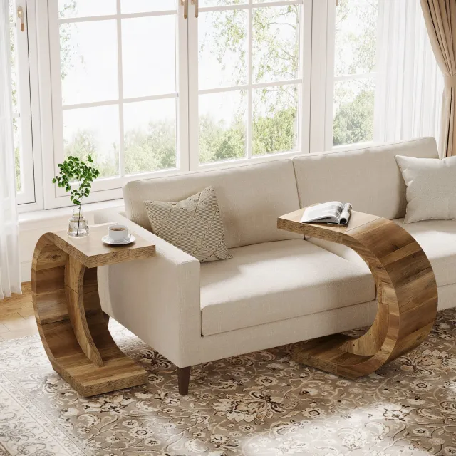 Tribesigns Set van 2 Bijzettafel - Bedtafel - Zijtafel - C-vormig - 70 x 30 x 65 cm - Nachtkastje Kleine Salontafel voor Woonkamer Slaapkamer - Bruin Bruin Set van 2