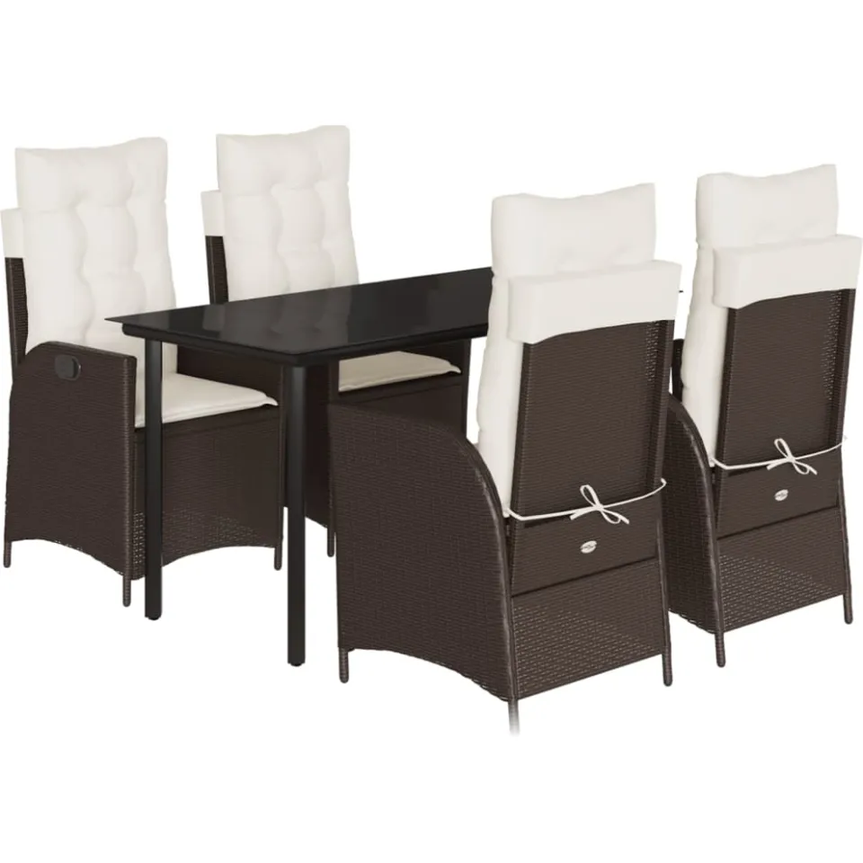 vidaXL 5-delige Tuinset met kussens poly rattan bruin, foto 3