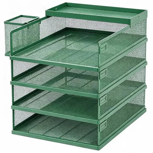 Happiq Bureau Organizer - Voor Papier en Documenten - Draagbaar - Groen Metalen Draadgaas