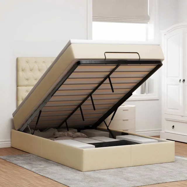 vidaXL Ottoman bed met matras 120x200cm stof crèmekleurig