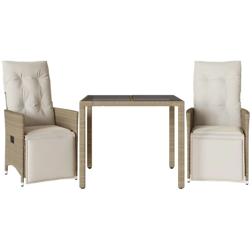 vidaXL 3-delige Bistroset met kussens poly rattan beige, foto 3