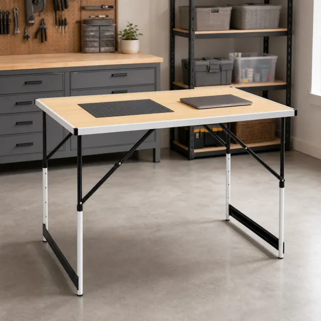 DESMIU Tuintafel - Hoogteverstelbaar En Opklapbaar - Voor Tuin En Camping - Aluminium En MDF - 100 X 60 Cm - Licht Eiken Light Oak