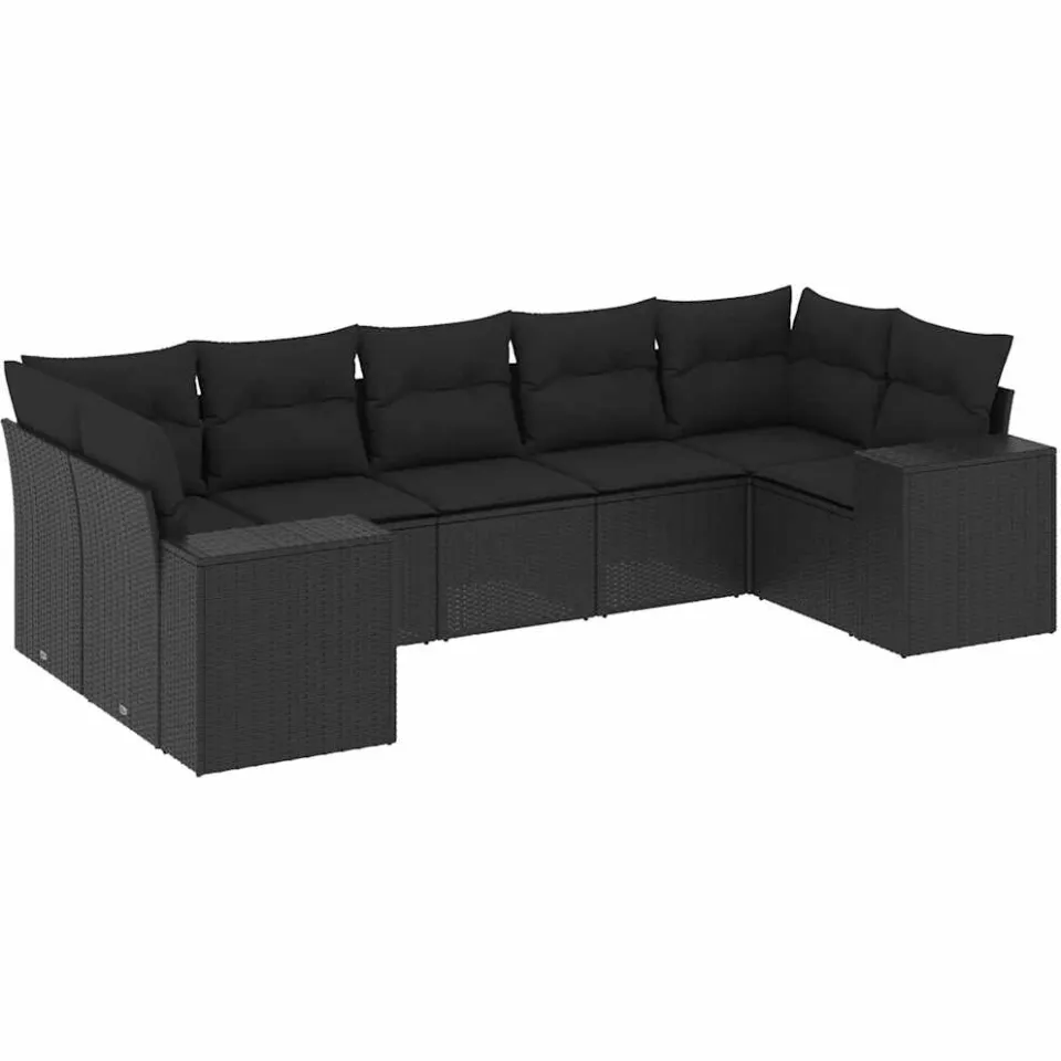 vidaXL 7-delige Loungeset met kussens poly rattan zwart, foto 3