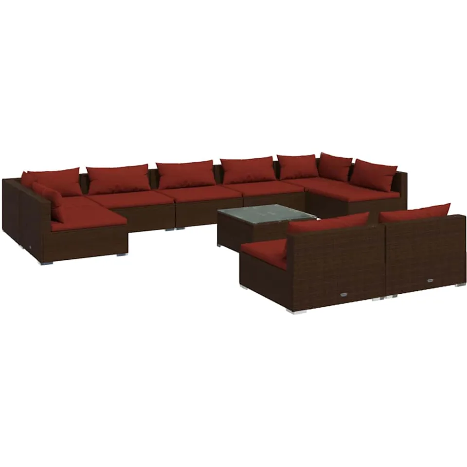 vidaXL 10-delige Loungeset met kussens poly rattan bruin, foto 3