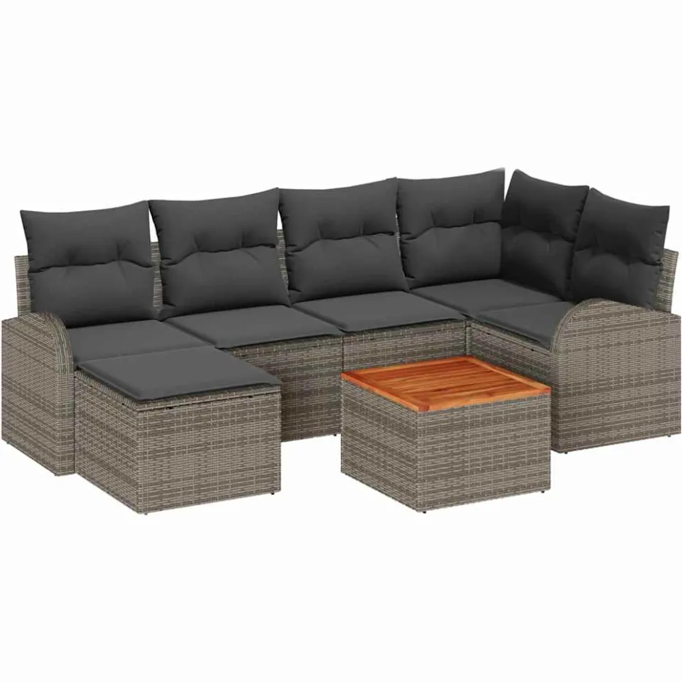 vidaXL Tuinbankenset 7 st Grijs poly rattan, foto 3