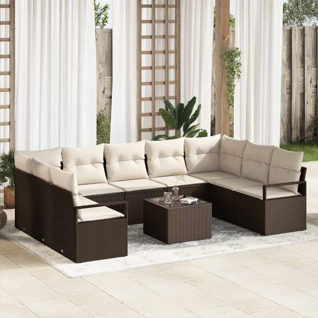 vidaXL Bankstel 10 st Zwart poly rattan, foto 2