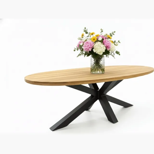 Belito Ovale Teakhouten Tuintafel | 200x110 cm | Belito Mees Premium | Aluminium Onderstel Zwart