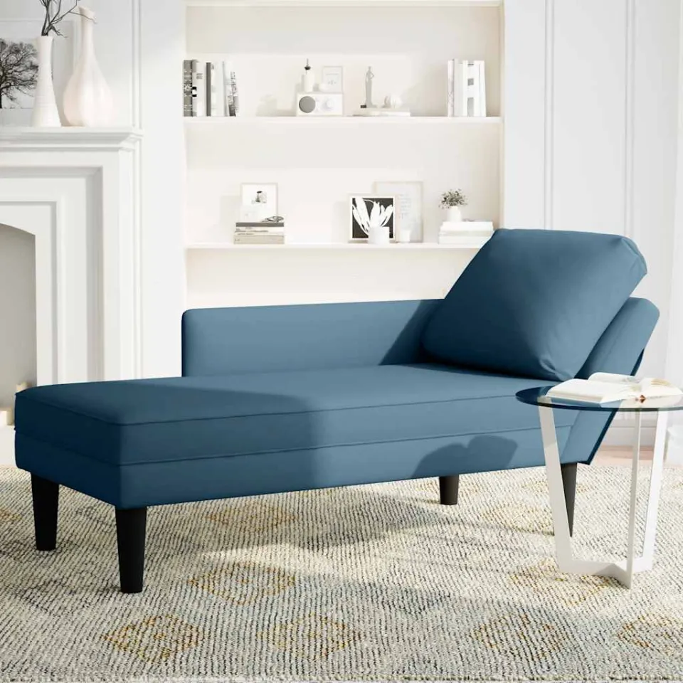 vidaXL Chaise longue met kussen en rechterarmleuning fluweel blauw, foto 3