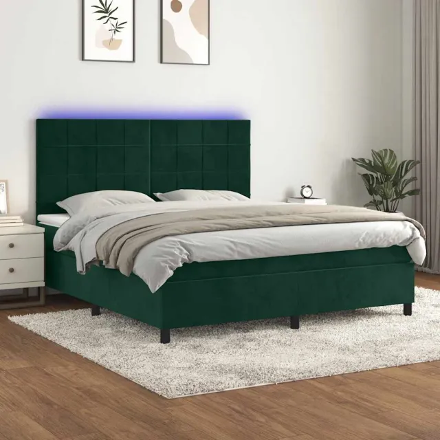 vidaXL Boxspring met matras en LED fluweel donkergroen 160x200 cm groen