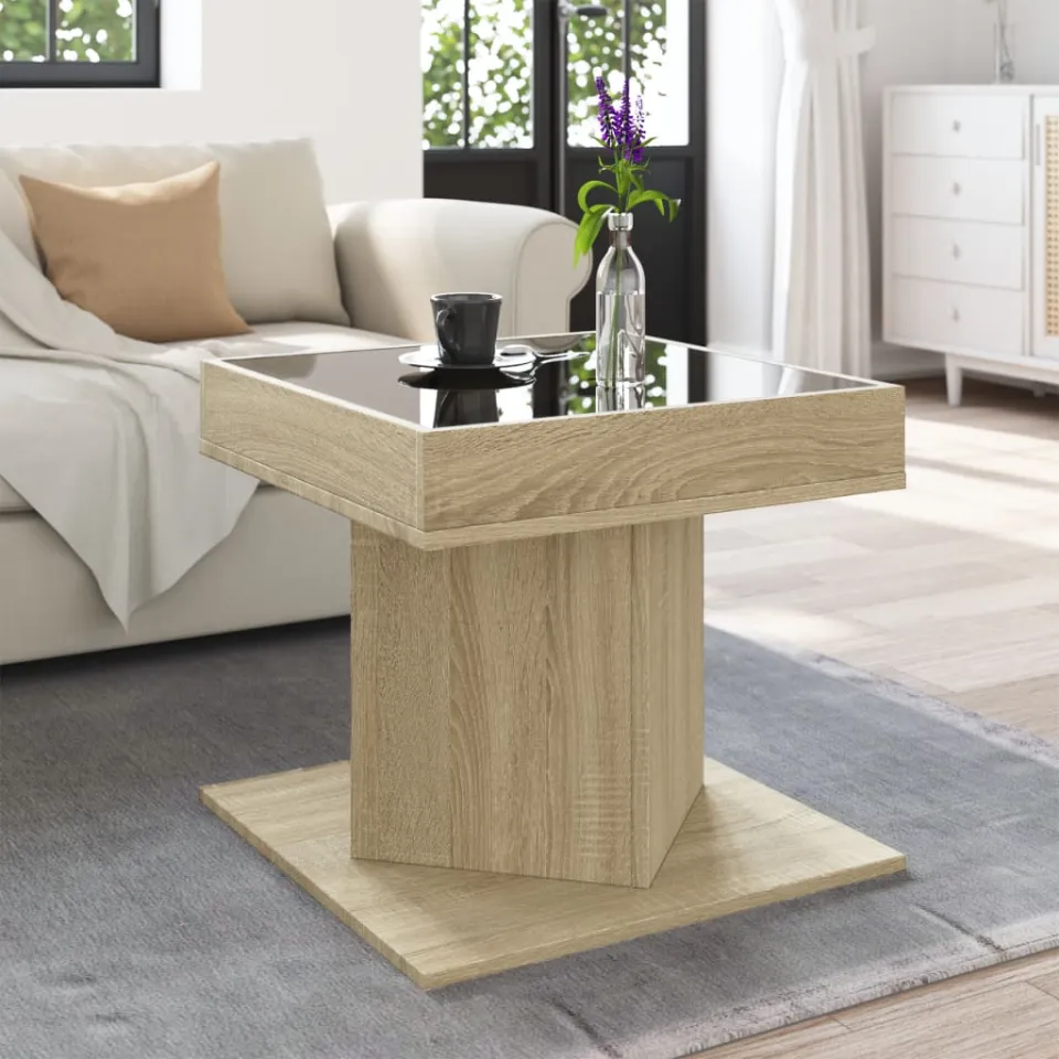 vidaXL Salontafel met LED 50x50x45 cm bewerkt hout sonoma eikenkleurig, foto 4