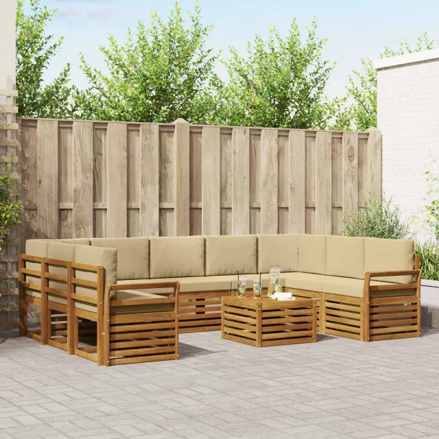 vidaXL Buiten bankenset 10 st 9-zits Natuurlijk en Beige