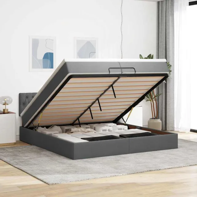 vidaXL Ottoman bed met matras 200x200 cm stof donkergrijs grijs