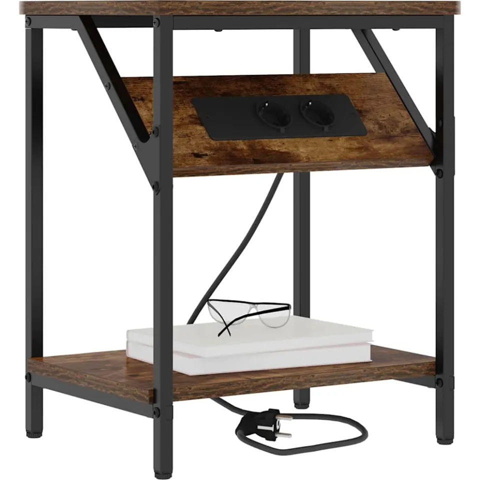 vidaXL Nachtkastje 2 st Gerookt eiken 38 x 30 x 48 cm Bewerkt hout Bruin