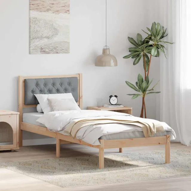 vidaXL Bedframe Lichtgrijs 90 x 190 cm Massief grenenhout Bruin
