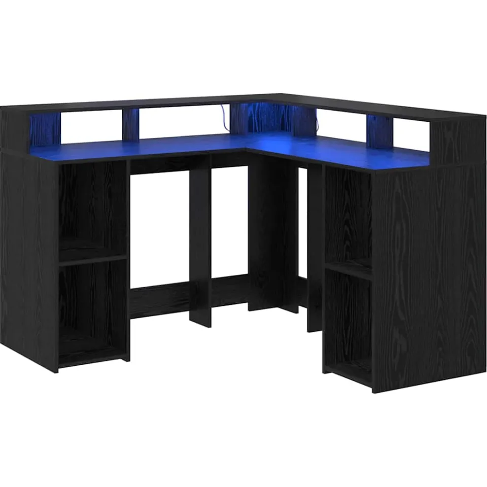 vidaXL Bureau Zwart Eiken 130 x 130 x 91 cm Bewerkt hout, foto 3