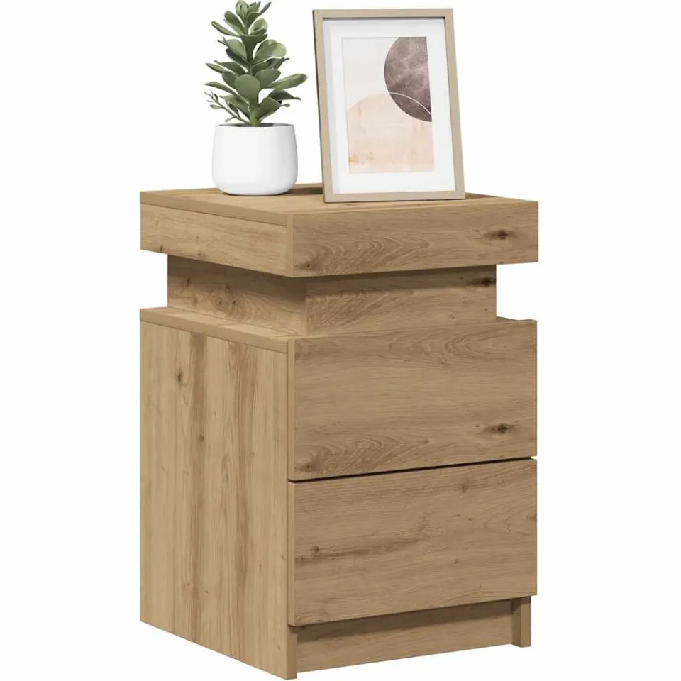 vidaXL Nachtkastjes 2 st met LED 35x39x55 cm hout artisanaal eiken Bruin