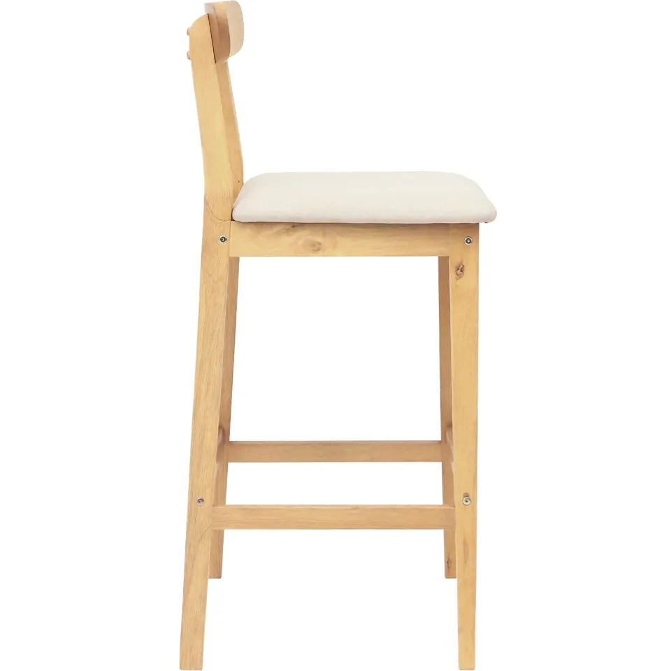 vidaXL Barkruk 2 st Natuurlijk en Beige Massief Rubberhout en Stof, foto 3