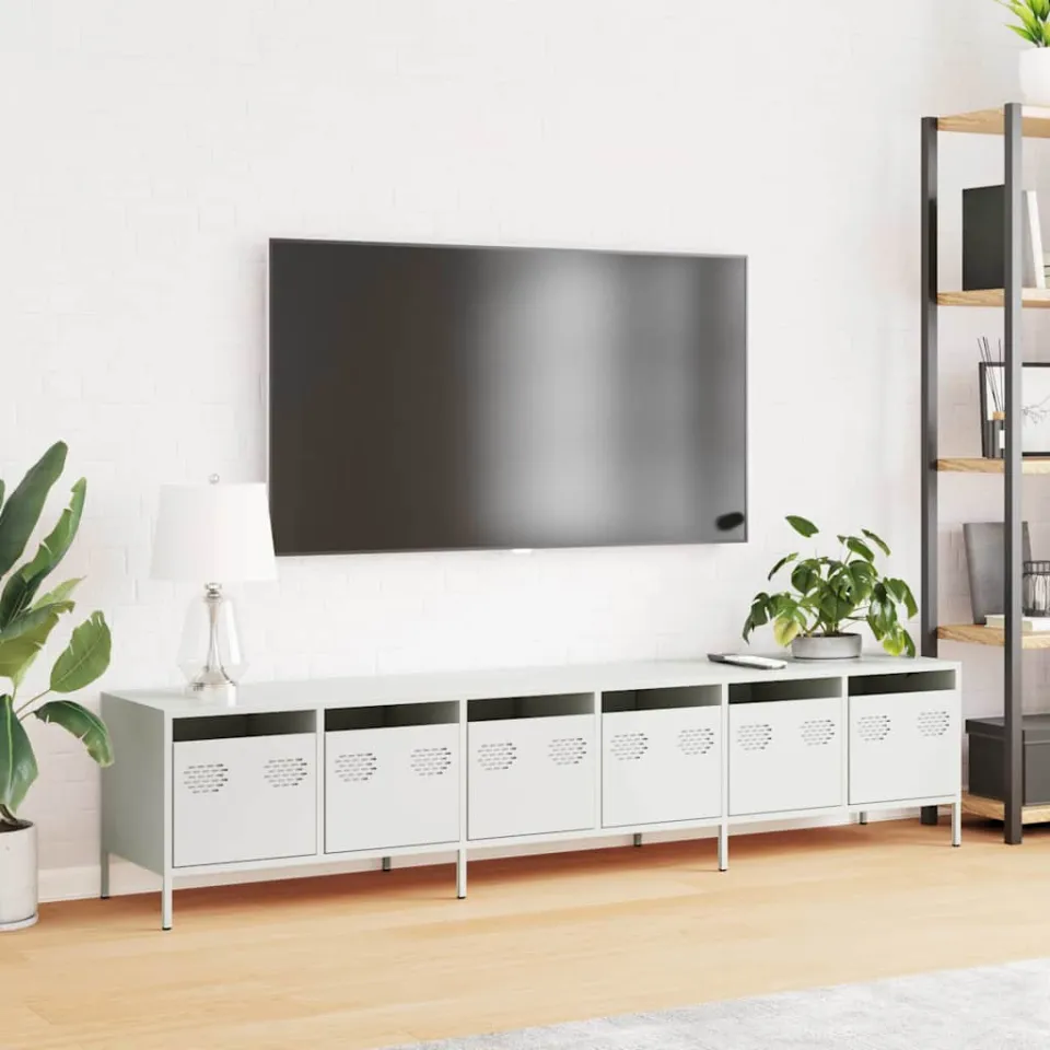 vidaXL Tv-meubel 202x39x43,5 cm koudgewalst staal wit, foto 3