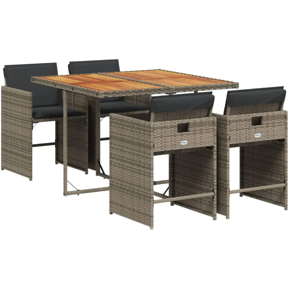 vidaXL 5-delige Tuinset met kussens poly rattan grijs
