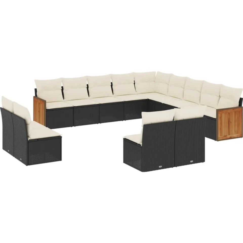 vidaXL 13-delige Loungeset met kussens poly rattan zwart, foto 3