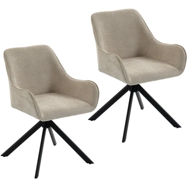 Homona Eetkamerstoelen 2-delige set - 360° draaibaar - Met armleuningen en chenille bekleding - 55 x 60 x 82 cm - Beige