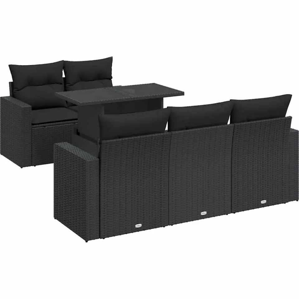 vidaXL 6-delige Loungeset met kussens poly rattan zwart, foto 3