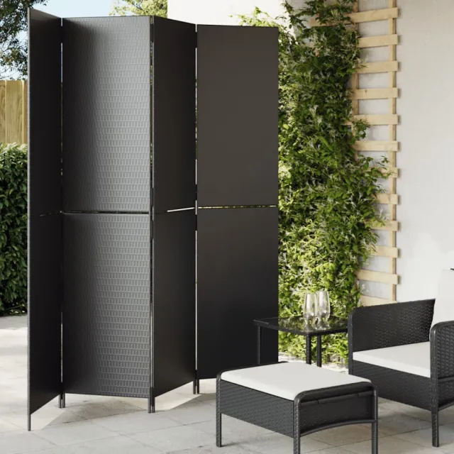 vidaXL Kamerscherm 4 panelen poly rattan zwart, foto 2