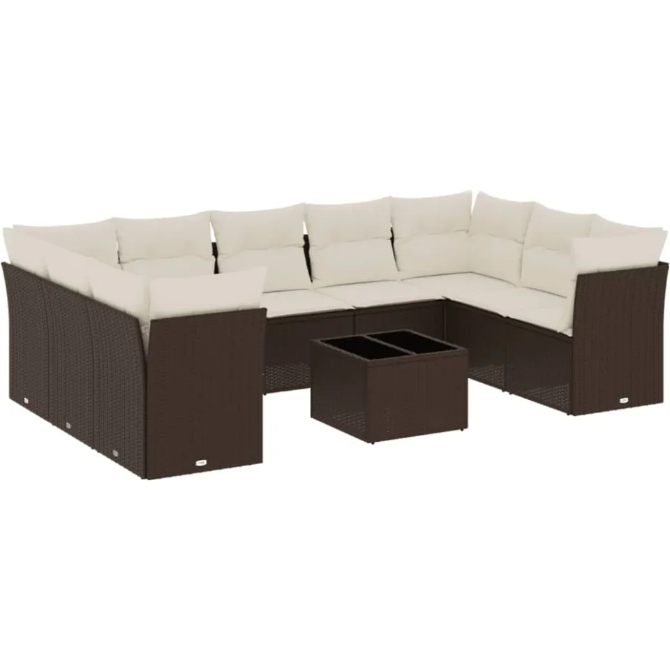 vidaXL 10-delige Loungeset met kussens poly rattan bruin, foto 3