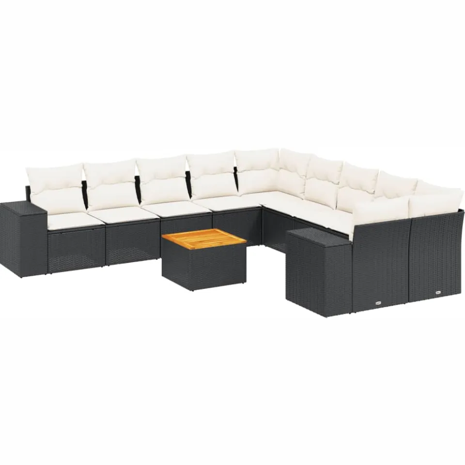 vidaXL 11-delige Loungeset met kussens poly rattan zwart, foto 3