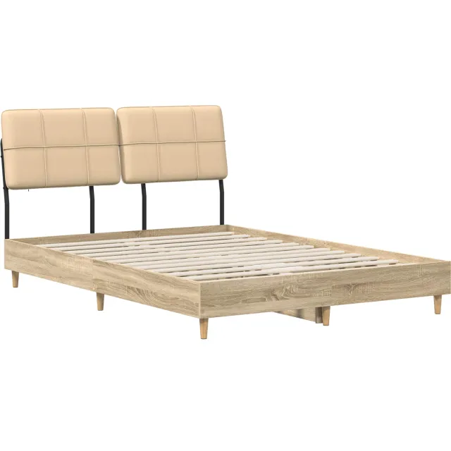 vidaXL Tweepersoonsbed met hoofdbord Sonoma eiken en crème