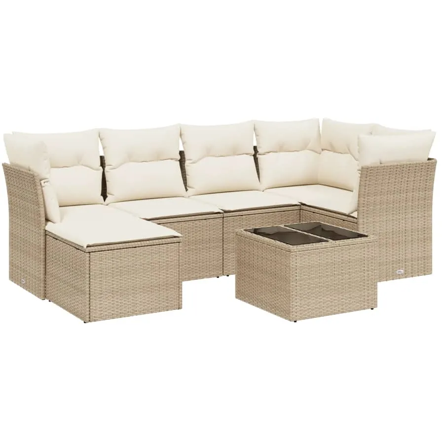 vidaXL 7-delige Loungeset met kussens poly rattan beige