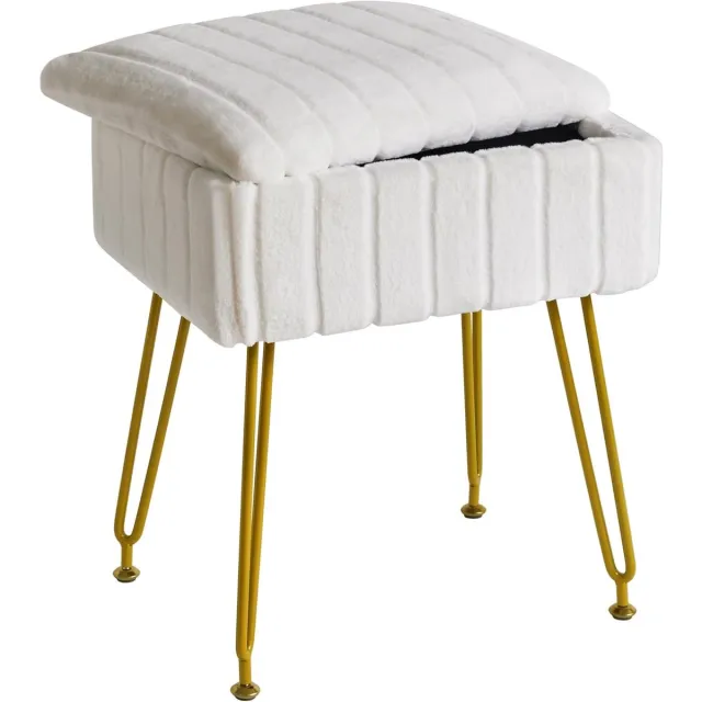 Ibenzoa Comfortabele Velours Stoel met Verborgen Opslag en Robuuste Metalen Constructie - Perfect voor Slaapkamer of Cosmetische Ruimte wit