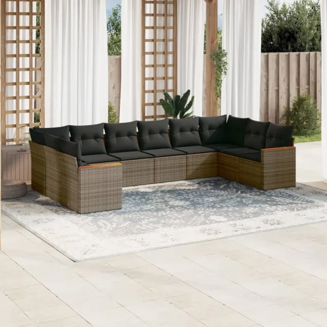 vidaXL 10-delige Loungeset met kussens poly rattan grijs, foto 2