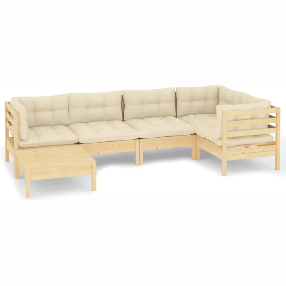 vidaXL 6-delige Loungeset met crèmekleurige kussens massief grenenhout, foto 3