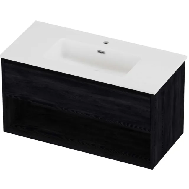 Proline Tribute Badmeubelset Porselein Elegant Met Schap 100x46x54 cm Mat White Black Oak Eiken