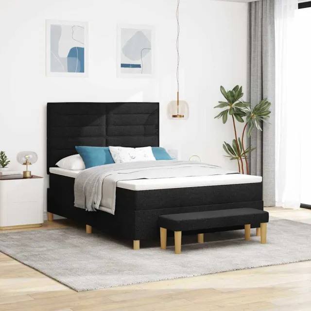 vidaXL Boxspring bed met hoofdeinde Zwart 190 x 140 cm Stof